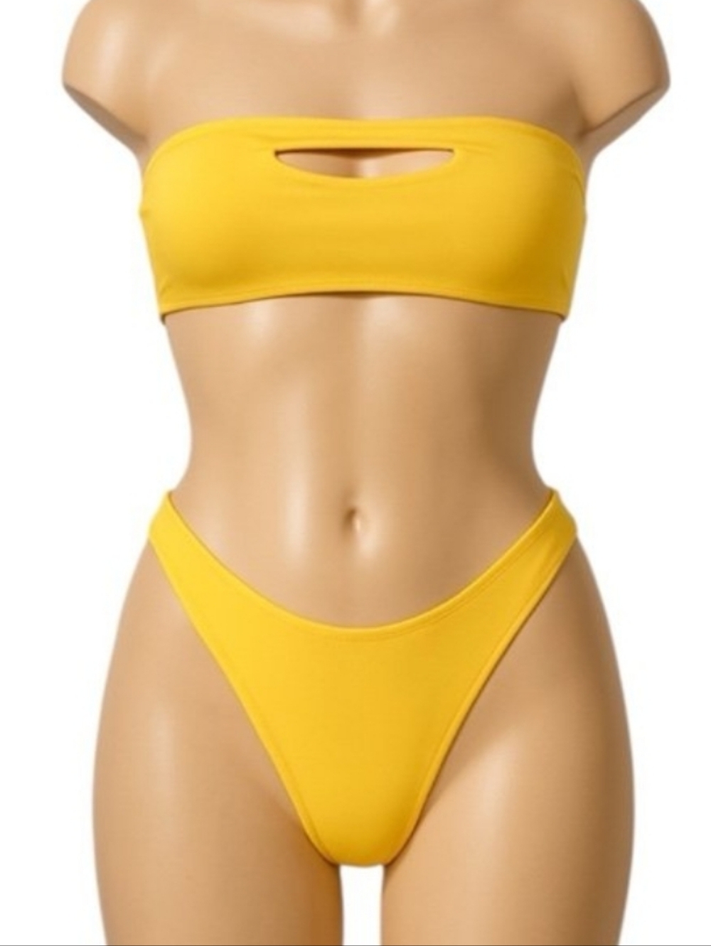 Fashion Nova Yellow Bandeau‎ Cutout Bikini Set Size Small